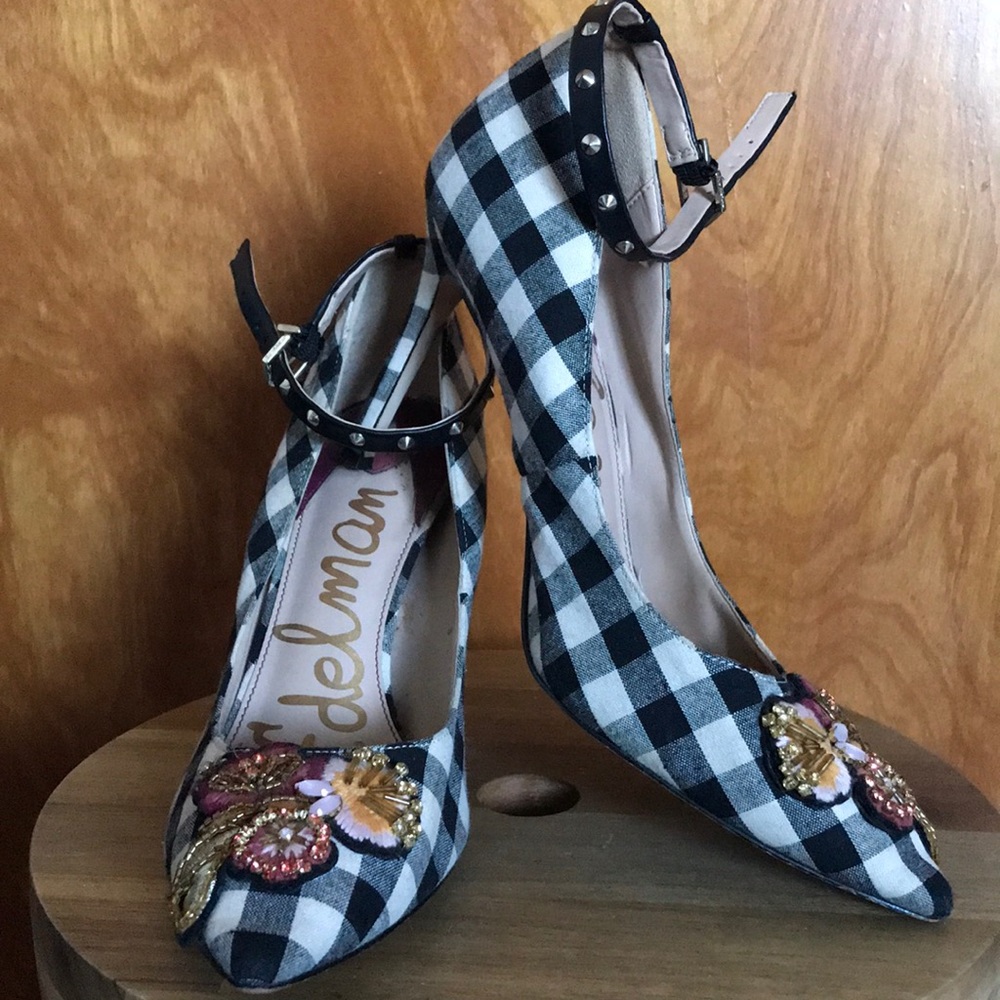 Sam Edelman Aplique Plaid Heels Womens size 8